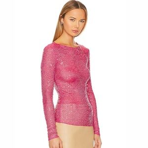 NWT Free People Gold Rush Pink Long Sleeve Sequin Top - Size Medium